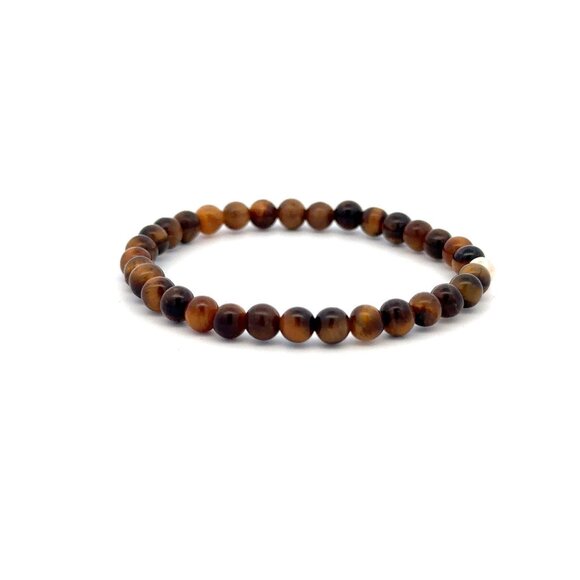 Tiger's Eye Gemstone Beaded Stretch Bracelet with 14K Gold Accent Bead Handmade - Picture 5 of 6